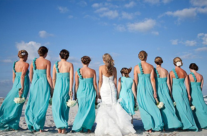 one strap Auqa blue bridesmaid dresses for beach wedding