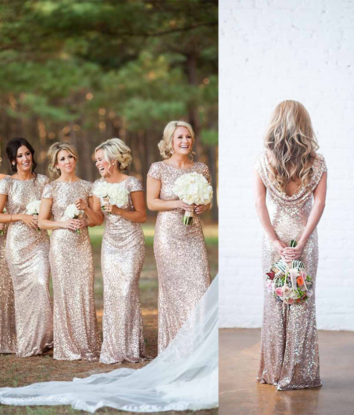 sparkle golden bridesmaid dresses for winter wedding