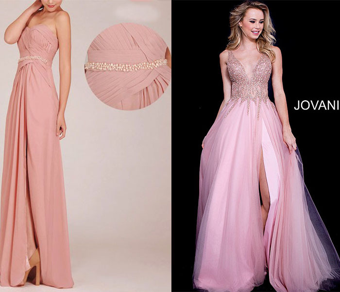 blush pink prom dresses with slit