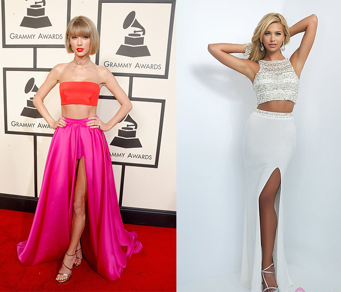 crop top slit prom dresses