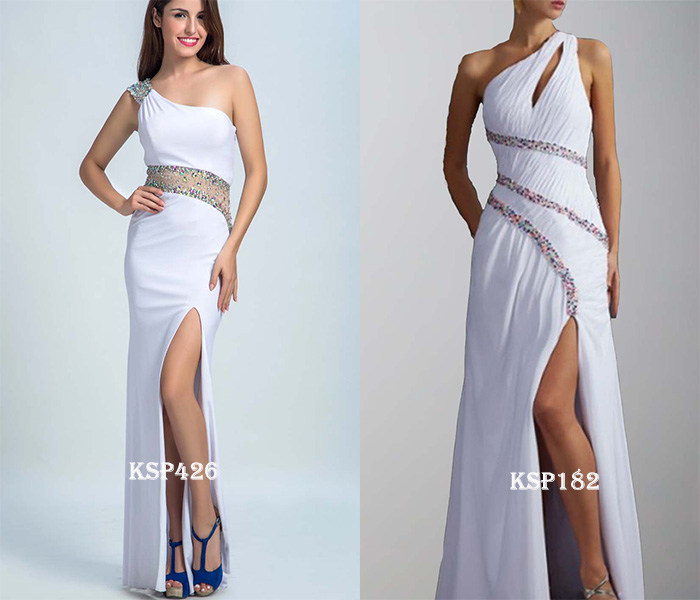 one shoulder prom dresses with slit