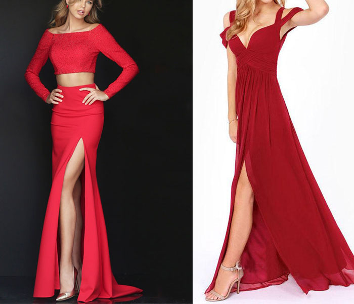 red slit prom dresses
