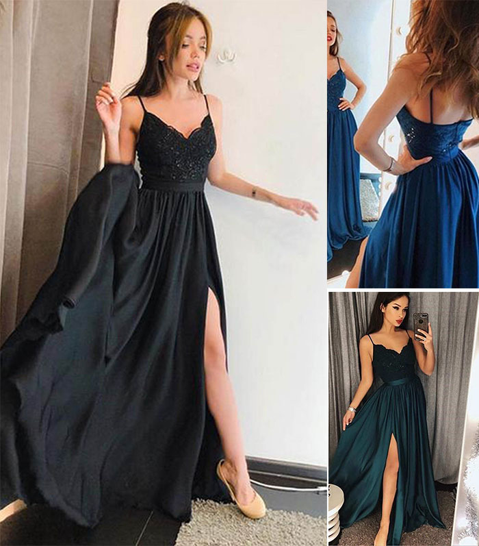 A-line long homecoming dress with slit
