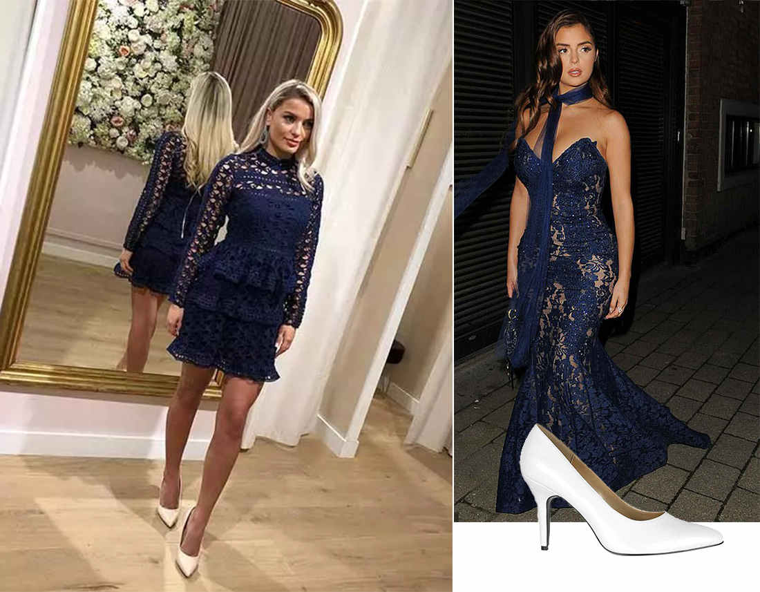 White Pumps for navy blue lace prom dresses