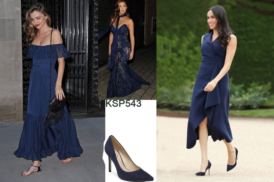 what colour shoes go with a navy dress