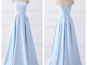 strapless satin prom dress