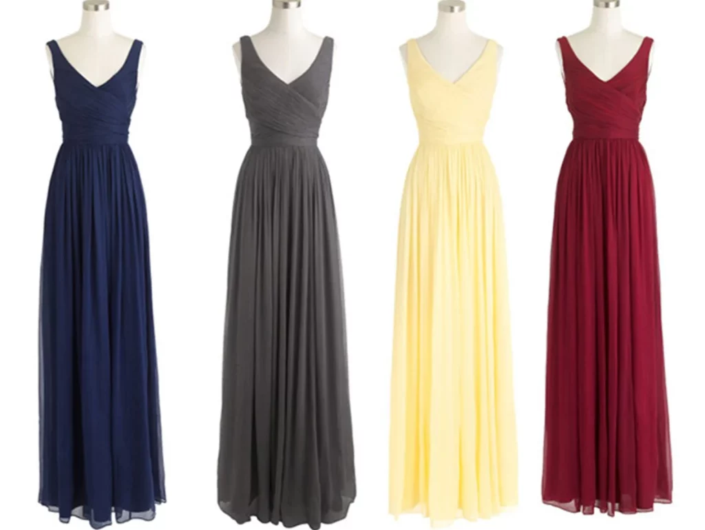 mismatched bridesmaid dresses long with v-neckline