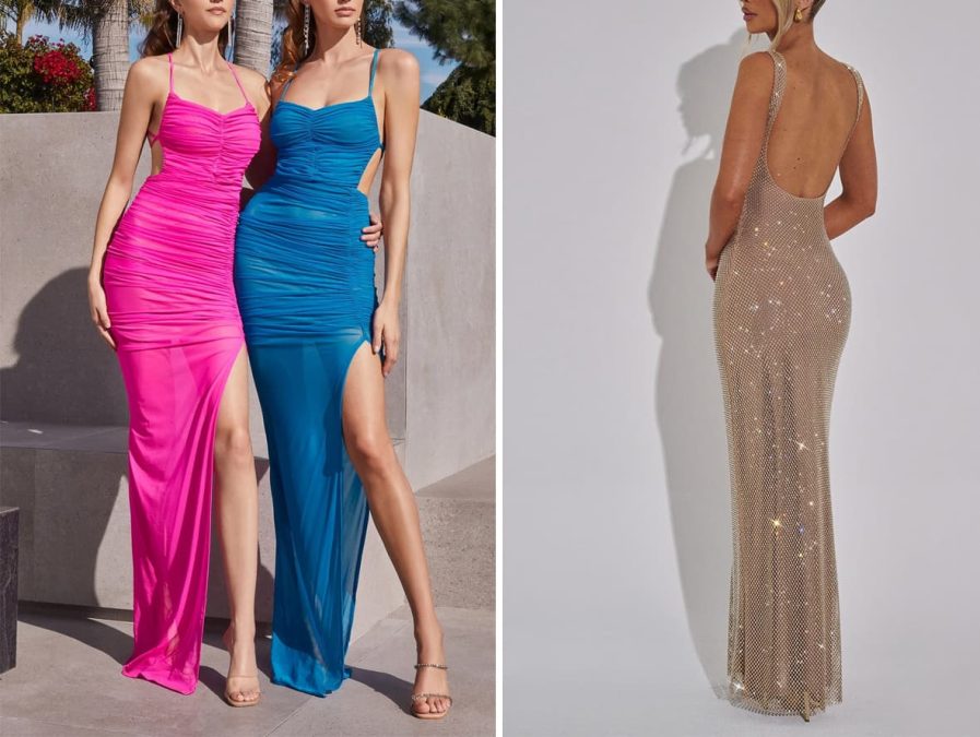 October Backyard Wedding in Royal Blue and Magenta bodycon prom dresses VS sheath prom dresses