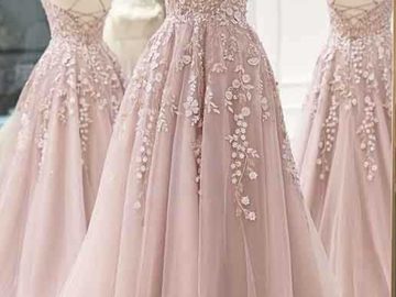 appliqued long pink prom gowns