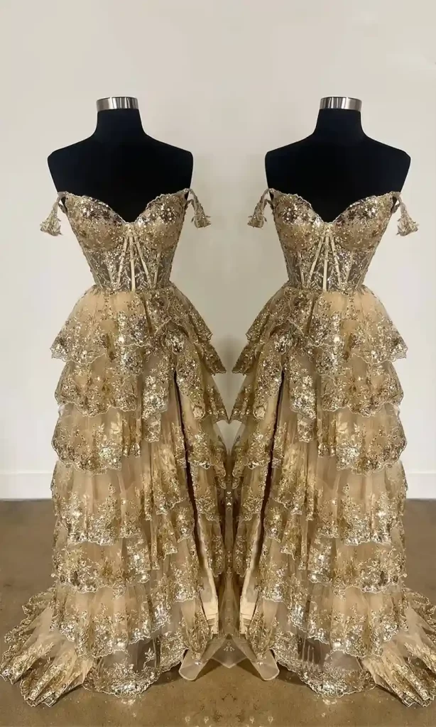 radiant gold color gown for prom