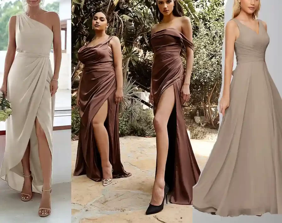 Successful Bridesmaid Dresses for Most Bridesmaids Bridesmaids-in-mismatched-neutral-dresses