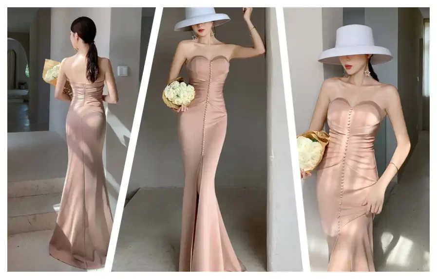 blush mermaid bridesmaid dress