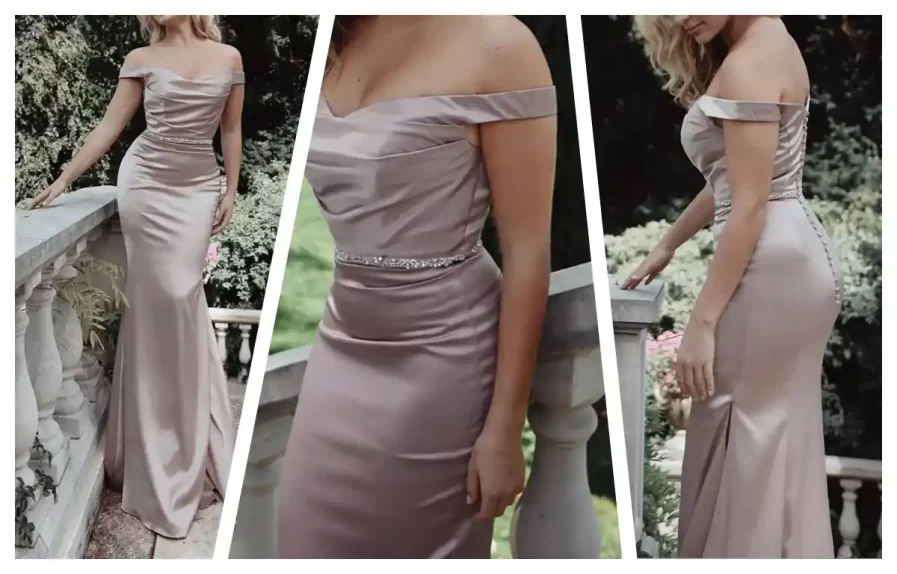 How to Style an Off-the-Shoulder Prom Dress? champagne-satin-mermaid-bridesmaid-dresses