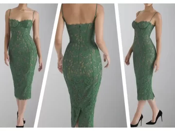 encrusted green lace wedding party dress