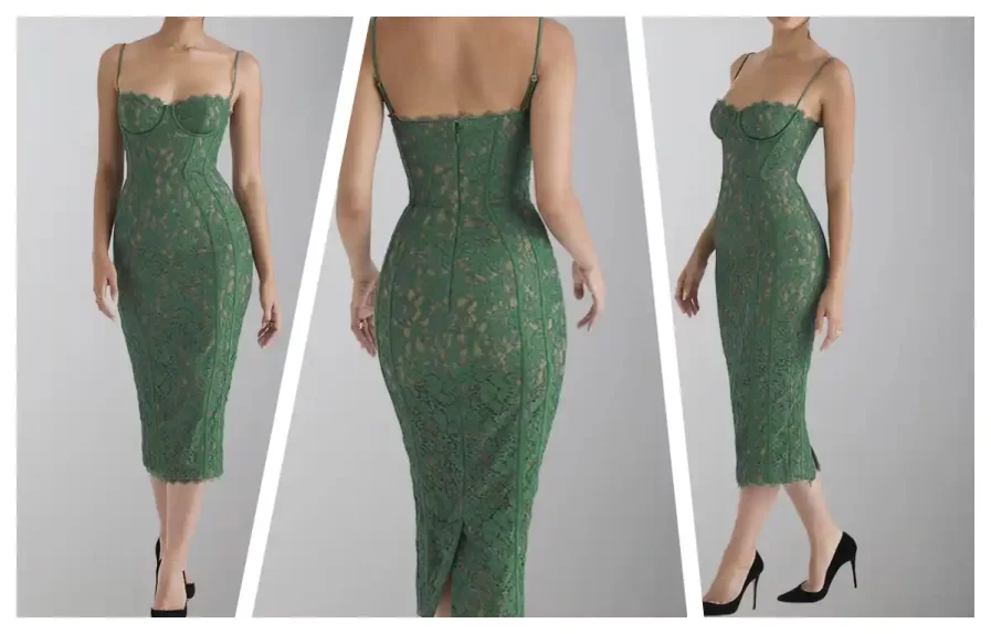 encrusted green lace wedding party dress
