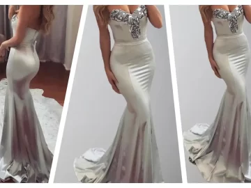 silver body hugging sequined wedding party dress