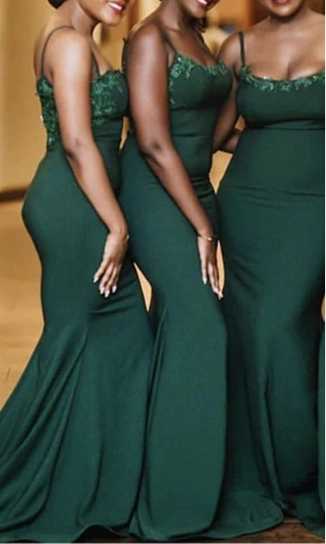 emerald green mermaid bridesmaid dress