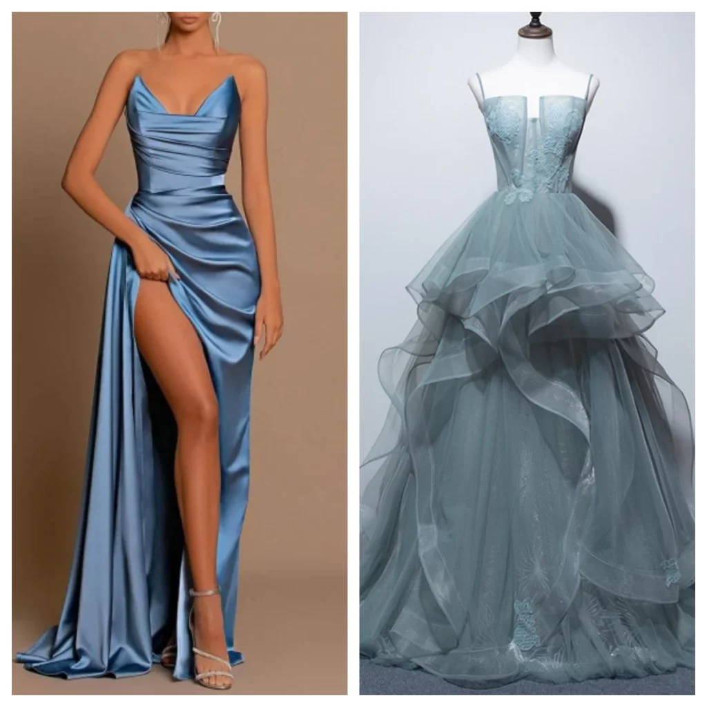 powder blue slit prom dress vs mist blue prom gown