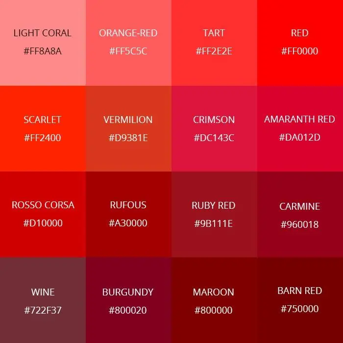 red colour palette