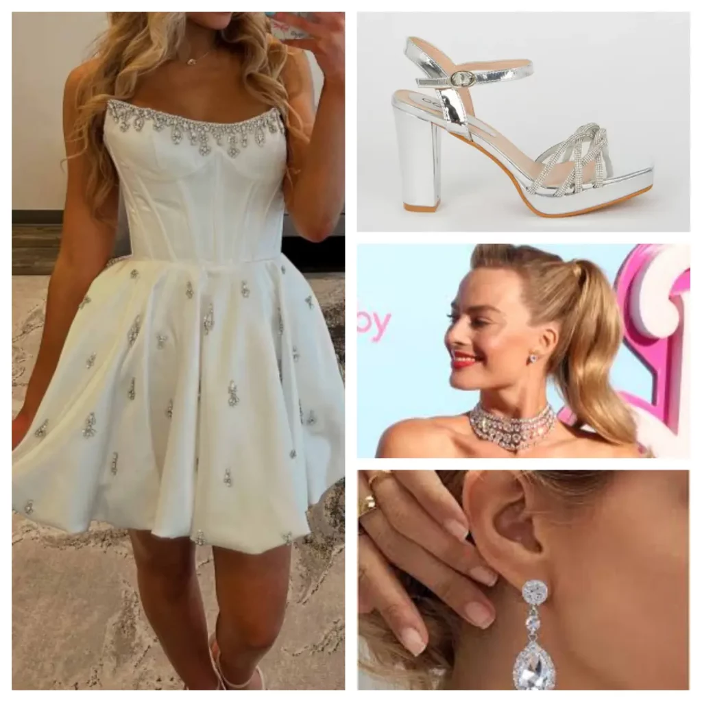 glitz and glam queen prom look with short crystaled white prom dress corset