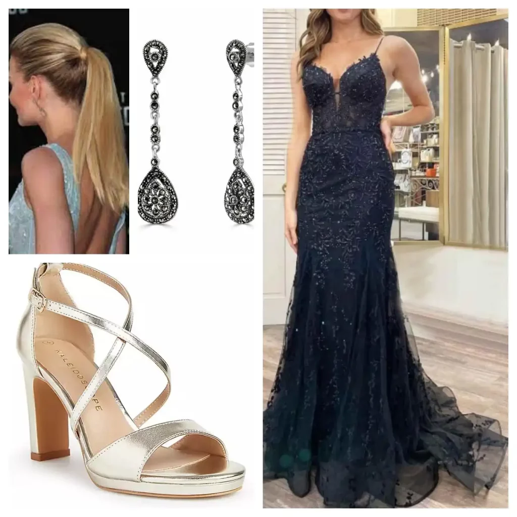 expert suggestions to style the emebllished black prom dress mermaid with spaghetti straps
