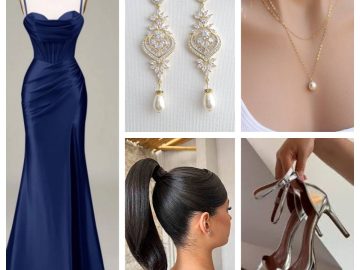 styling ideas of navy blue mermaid corset prom dress