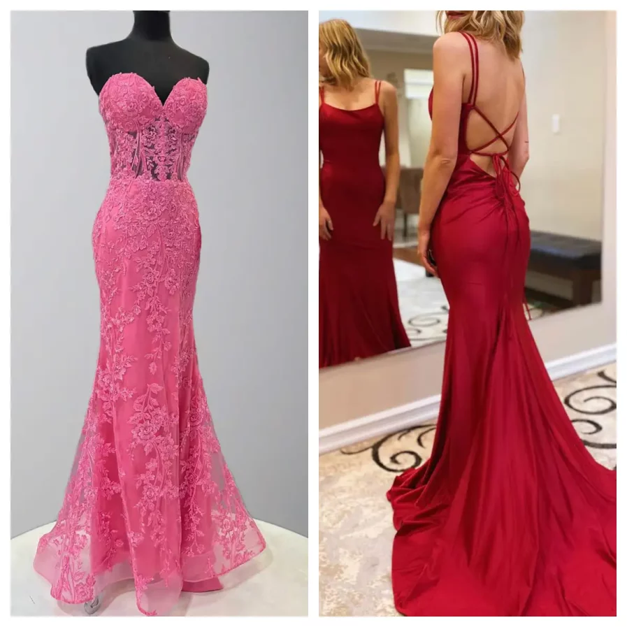 pink prom dress vs red