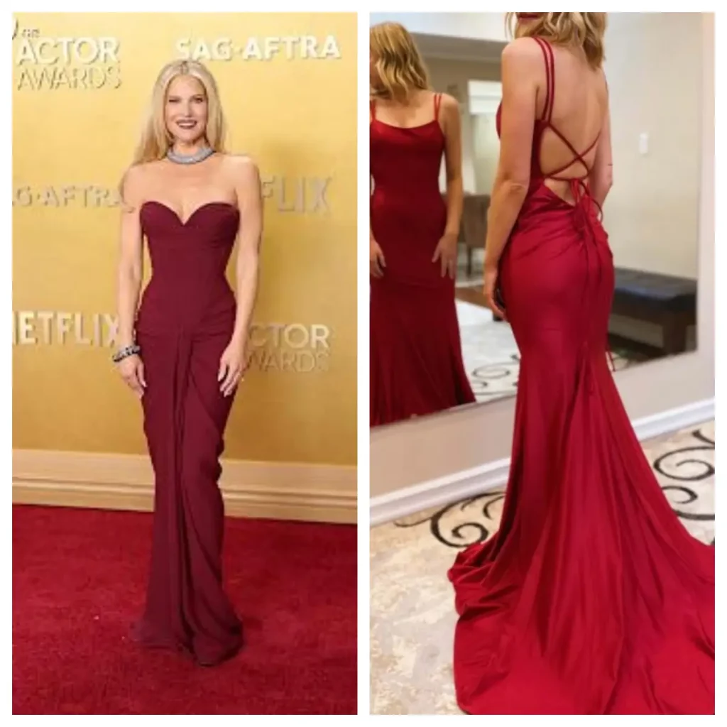 celebrity inspired strappy deep cherry prom dress 2026