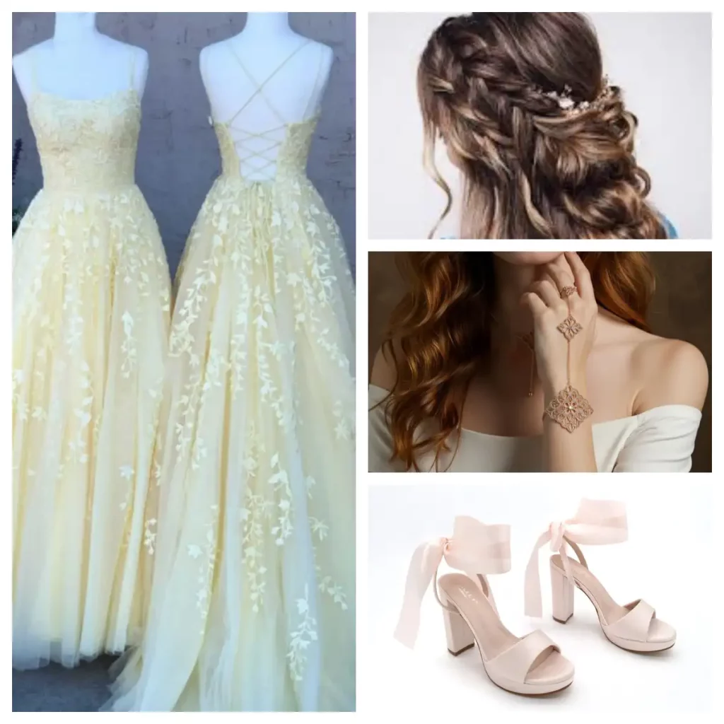 romantic and whimsical minimalist yellow prom dress 2026 look for garden aesthetic