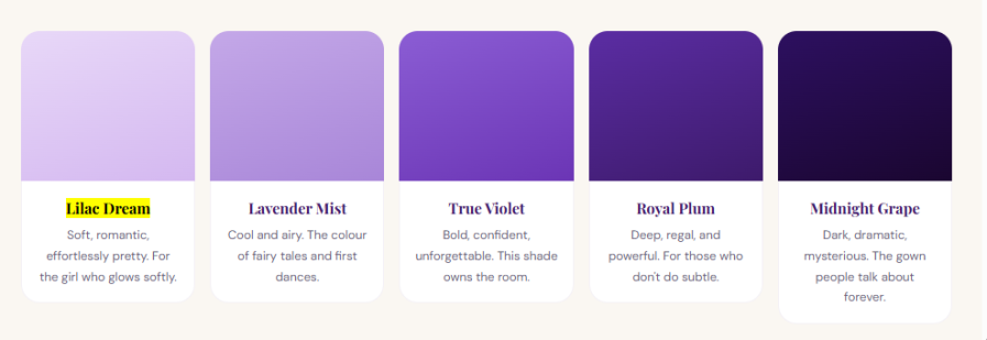 different purple color shades
