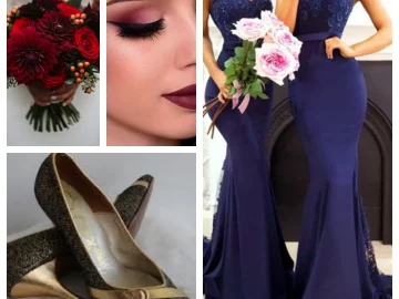 dramatic navy and burgundy wedding bridesmaid outfit ideas for fall wedding