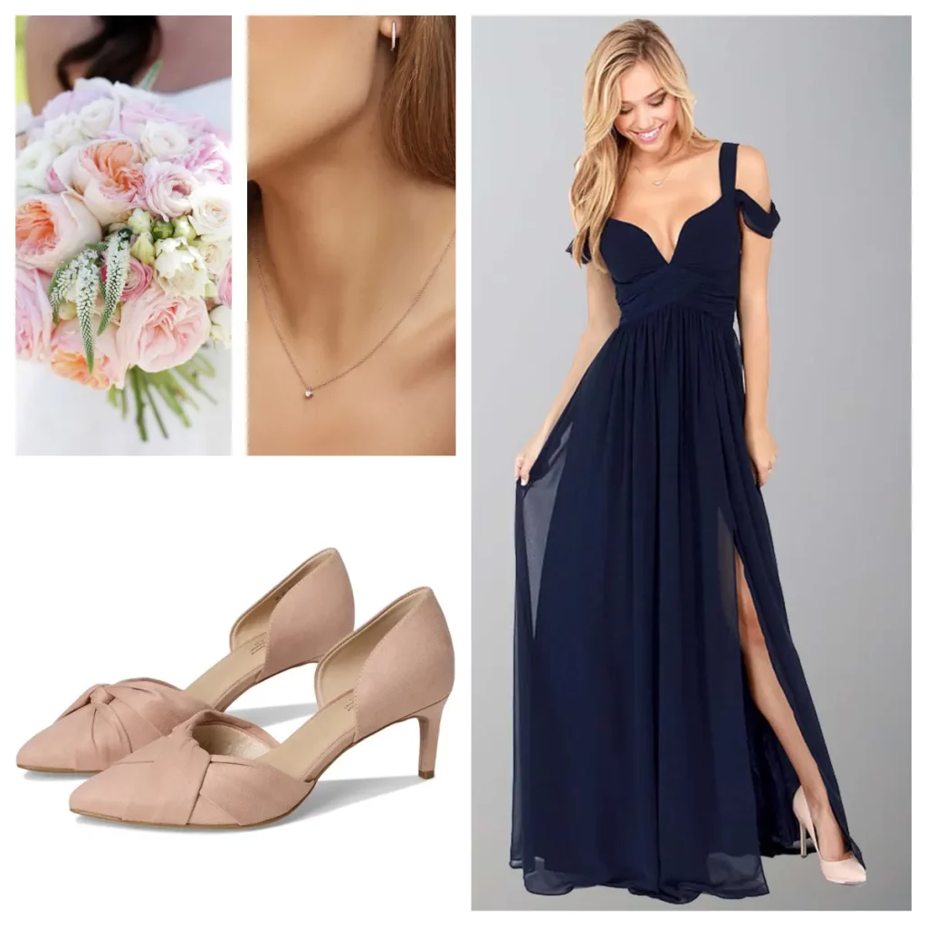 navy and blush wedding bridal party look ideas for spring garden wedding