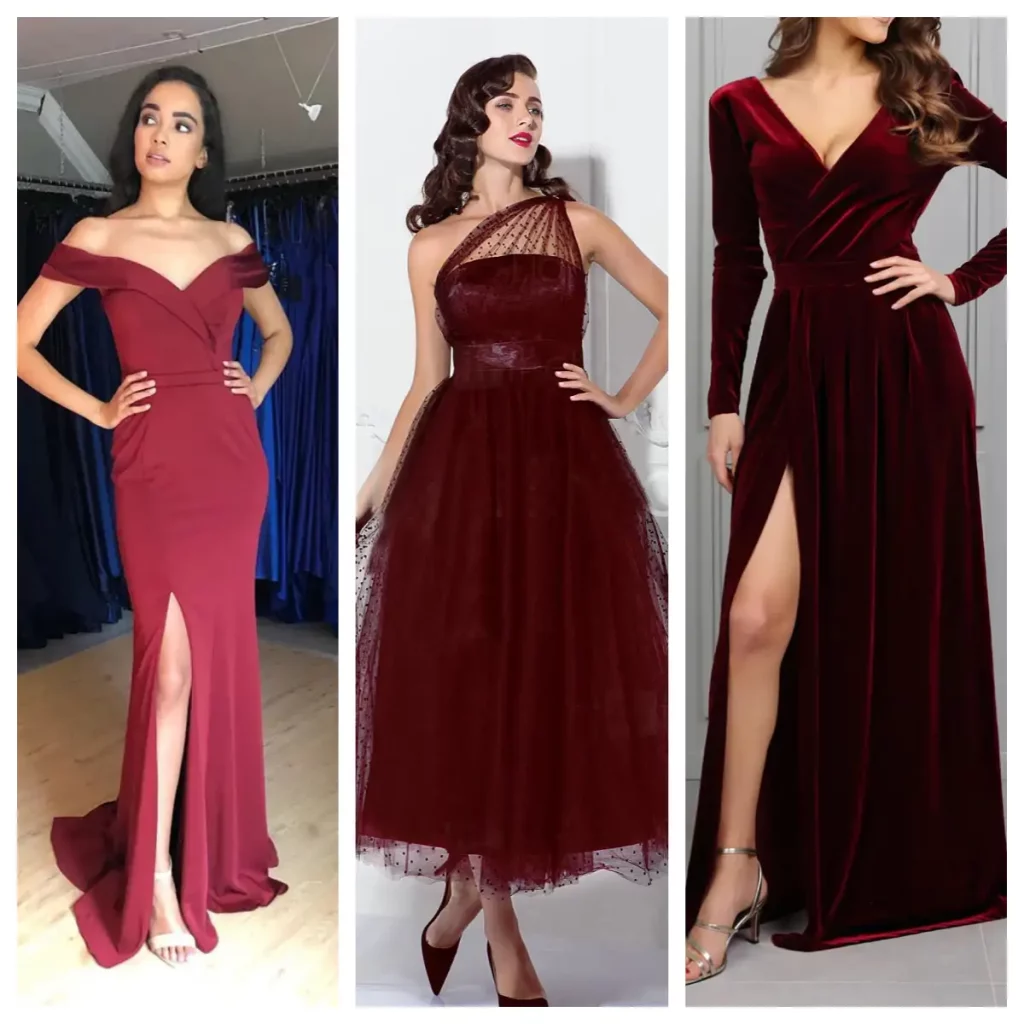 recommend bridesmaid dresses for burgundy and gold wedding party