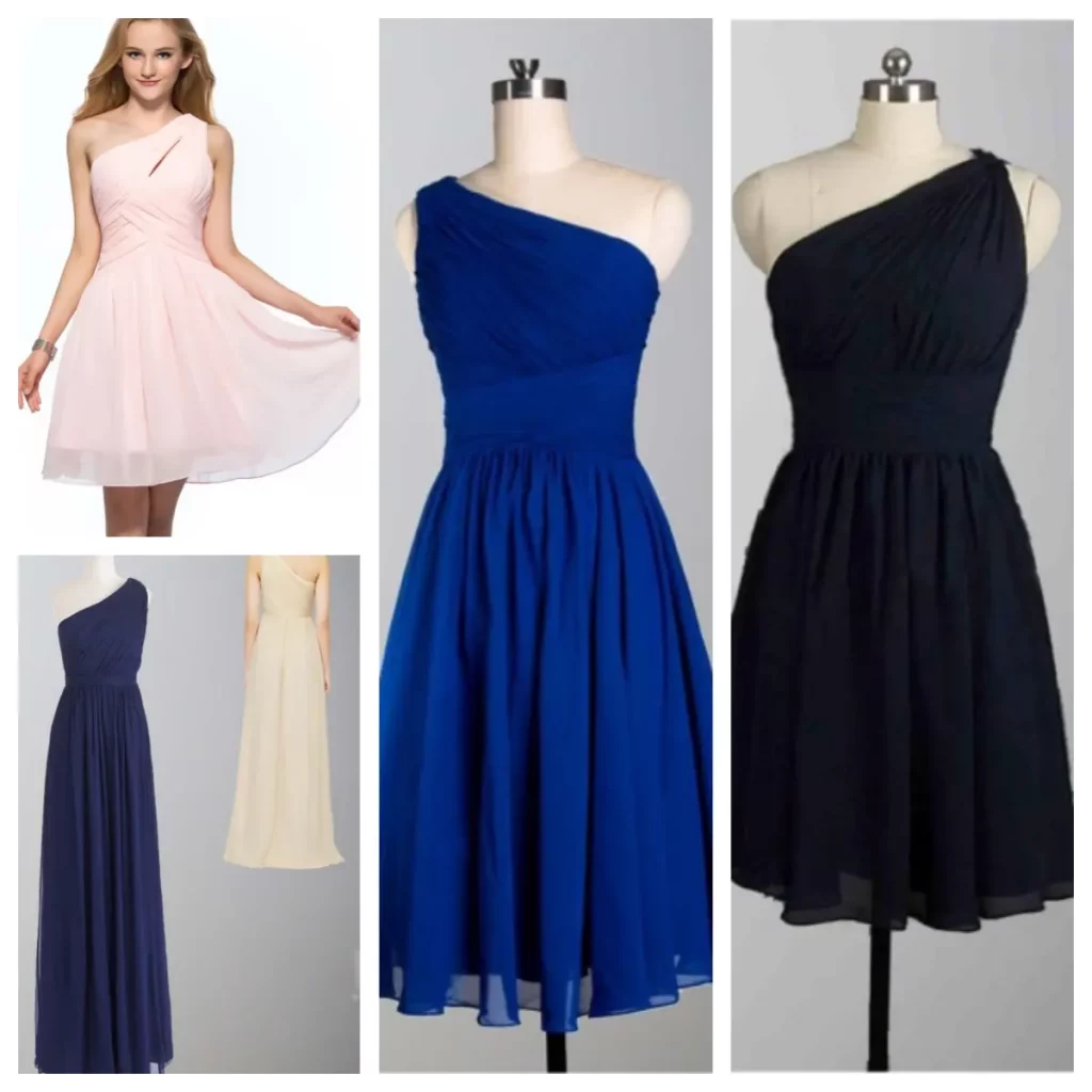one shoulder chiffon bridesmaid dress for summer wedding