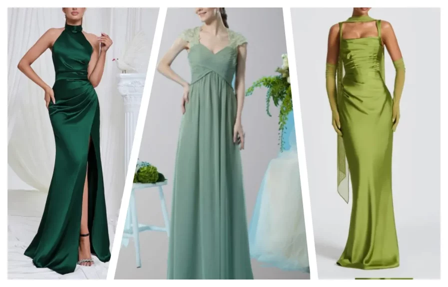 mismatched green bridal party dresses