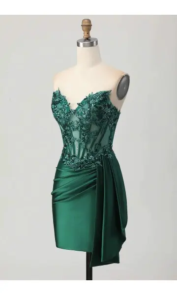 green corset bodycon homecoming dress for petite girl