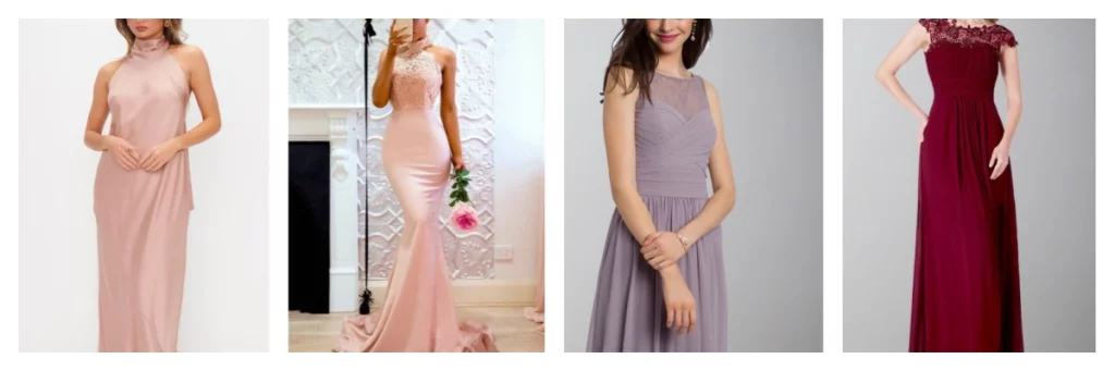 mismatched bridesmaid desses collection in blush dusty rose mauve and burgundy color tonal ombre palette