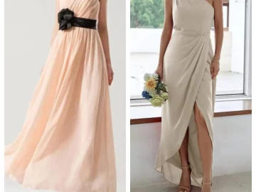 champagne and taupe combinated neutral bridesmaid dress