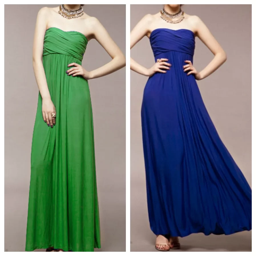 emerald green dress pairing with sapphire blue bridesmaid dress