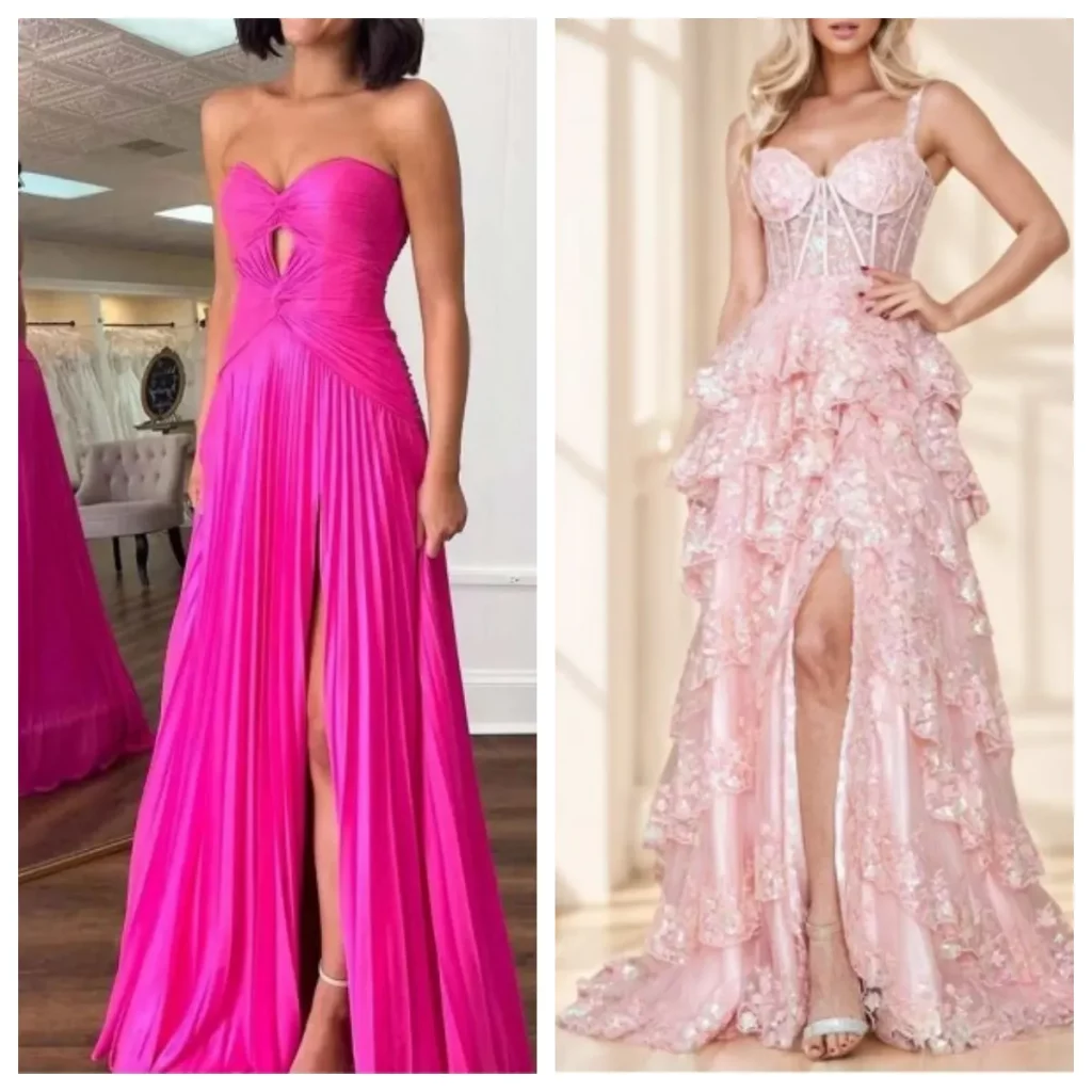 metallic satin vs sequin prom dress