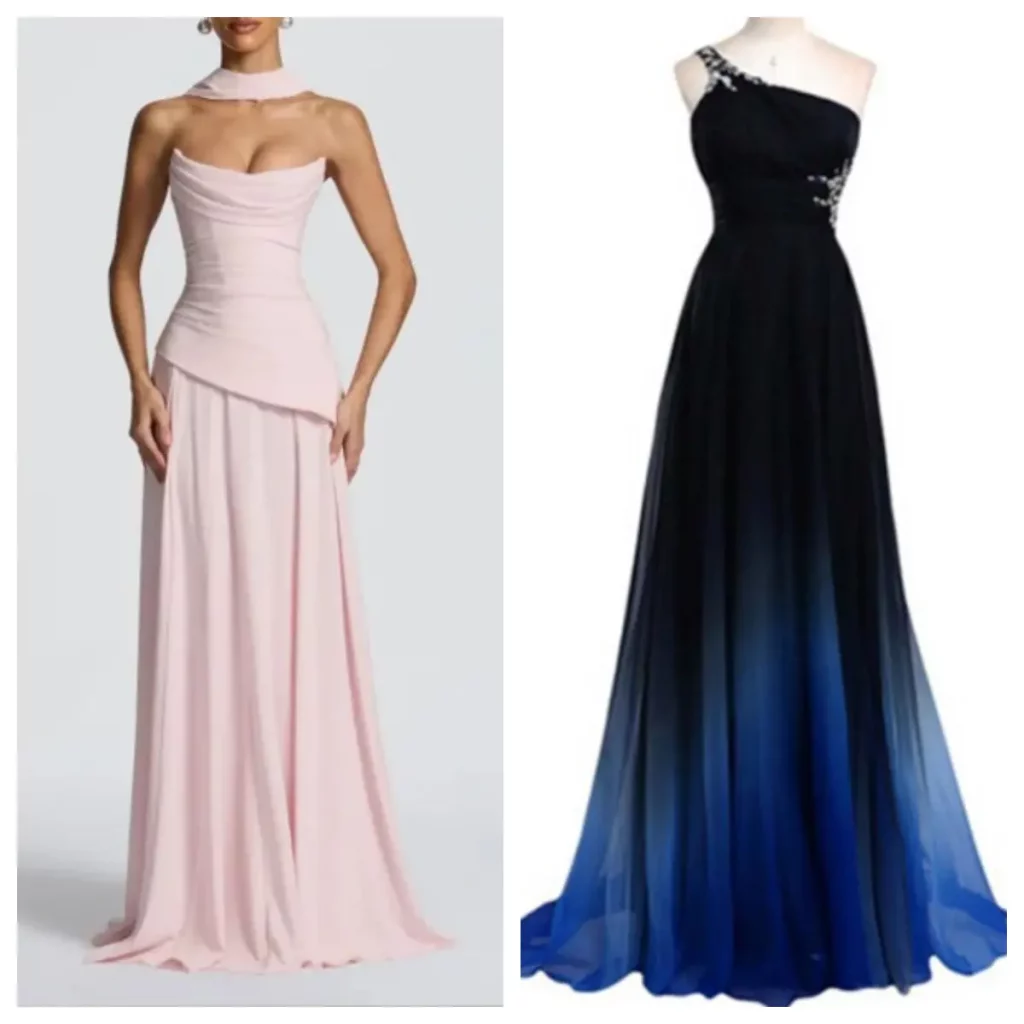 romantic strapless prom dress vs modern one shoulder dress for prom