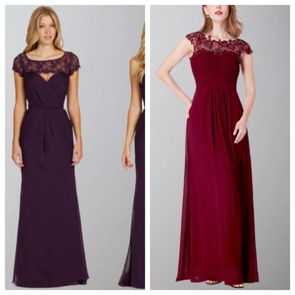 jewel-toned mix and match bridesmaid dress with plum and burgundy color combination for fall wedding party