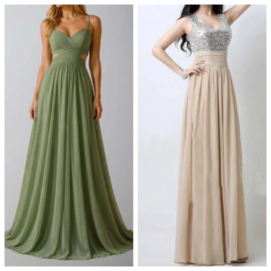 sage green and champagne coordinate bridesmaid dresses for garden wedding