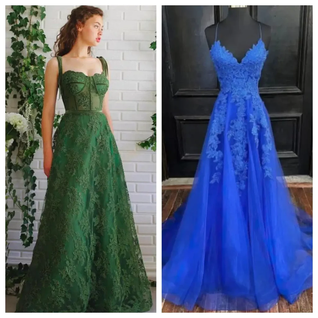 emerald green prom dress vs sapphire blue prom dress