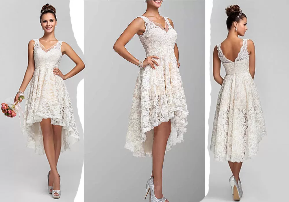 high low ivory lace bridesmaid dresses