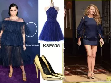 Navy Blue Prom Dresses And Gold Heels