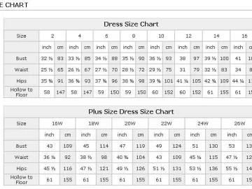 prom dress size chart