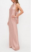 Blush Pink Satin Maxi Bridesmaid Dress with Bowknot Tie Halter Neck KSP676