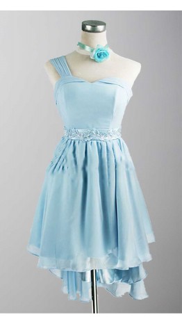 One Shoulder Hi-low Bridesmaid Dresses With Lace Band KSP005