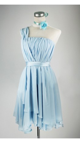 Teal One Shoulder Bridesmaid Dress With Irregular Hemline KSP011